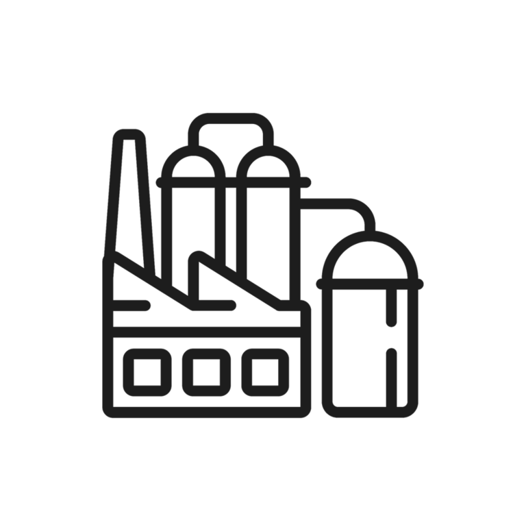 Icon einer Fabrik aus schwarzen Linien